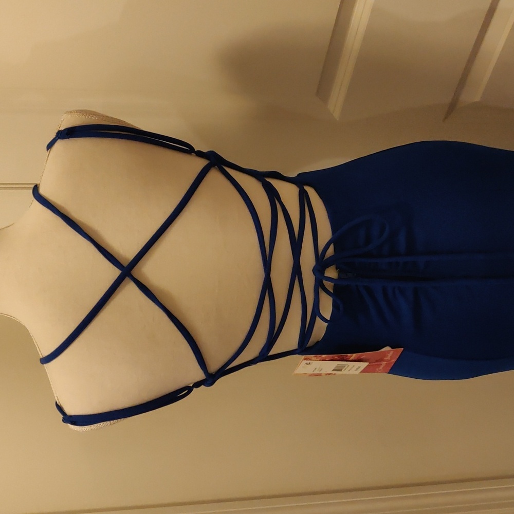 New!EMERALD SUNDAE Formal Juniors' Criss-Cross Mermaid Gown Cobalt Dress Size S - Picture 8 of 12